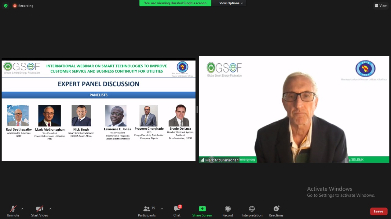 GSEF-APUA INTERNATIONAL WEBINAR ON SMART TECHNOLOGIES TO IMPROVE CUSTOMER SERVICE AND BUSINESS COMMUNITY FOR UTILITIES